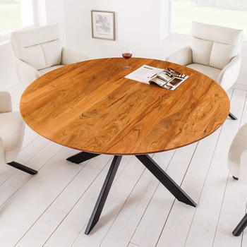 Riess-Ambiente Massiver Esstisch GALAXIE 130cm rund natur Akazienholz mit Stern-Gestell Metall