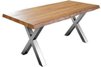 sam Esstisch Baumkante massiv Akazie natur 240 x 100 silber X-Gestell XEREZ