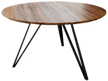 sam Runder Esszimmertisch massiv Akazie nussbaum 120 cm Metallfu&szlig; schwarz INSA