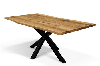 Natur24 Esstisch Life-Edge Wildeiche massiv in 140x90 cm mit XX-Gestell Baumkanten