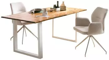 SalesFever Esstisch Akazienholz 180x90cm 26 mm Metall naturfarben wei&szlig; (398906)
