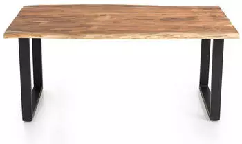 SalesFever Esstisch 200x100 cm Baumkante 3,5 cm massiv Akazie Natur mit U-Gestell Schwarz (397503)
