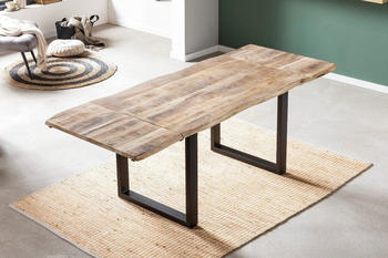 sam Esstisch Baumkante Mango natur 160 (260) x 90 cm Ansteckplatten schwarz NOAR Mango