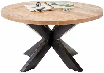 Livetastic Couchtisch Natur Schwarz Mangoholz massiv rund X-Form 80x47x80 cm