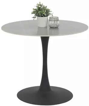 BOXXX Esstisch Grau Schwarz Stein Marmoroptik rund S&auml;ule Bodenplatte 90x76x90 cm
