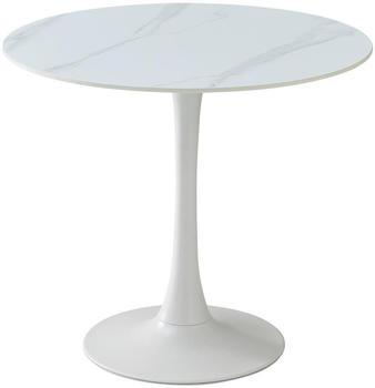 BOXXX Esstisch Wei&szlig; Keramik rund S&auml;ule 90x75x90 cm