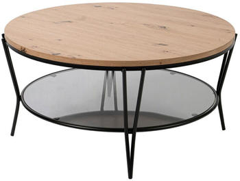 BOXXX Couchtisch Eiche Artisan Schwarz Grau Glas Metall rund rohr 80x80x40 cm