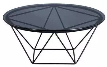 BOXXX Couchtisch Grau Schwarz Metall Glas rund Gittergestell 70x30x70 cm