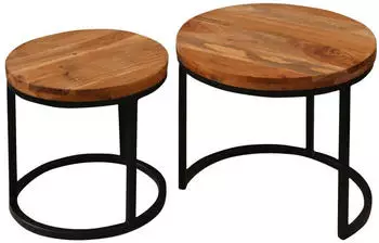 Mid.you Satztisch Schwarz Akazie Metall 2-teilig Akazie massiv rund C-Form rund