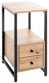 CarryHome Beistelltisch Schwarz Eiche Metall 2 Schubladen rechteckig Kufe 30x63x40 cm