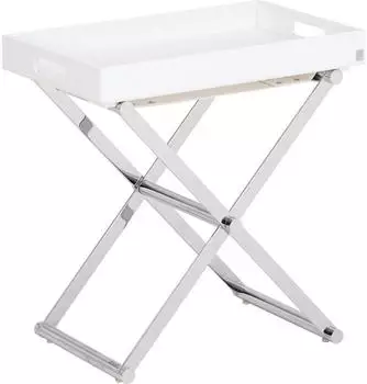 Joop! Beistelltisch Weiß Chrom Metall Textil rechteckig X-Form 32x50x52 cm klappbar