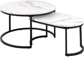 Mid.you Couchtischset Wei&szlig; Ahorn Metall 2-teilig rund 70x40x34,5/70x42x70 cm