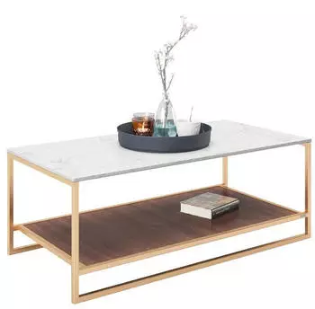 Playboy Couchtisch Weiß Nussbaum Gold Marmoroptik rechteckig 60x45x120 cm