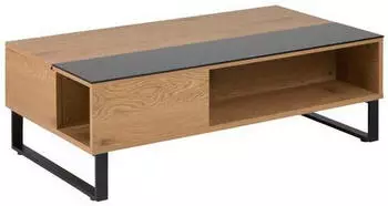 Livetastic Couchtisch Schwarz Eiche Metall Glas rechteckig Kufe 60x35x110 cm