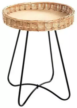 CarryHome Beistelltisch Natur Schwarz Weide rund 43x52x43 cm