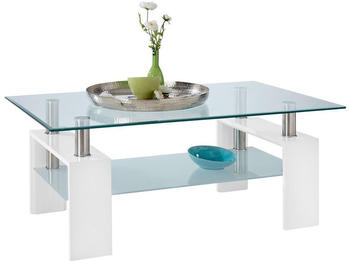 CarryHome Couchtisch Weiß Hochglanz Metall Glas rechteckig 60x45x100 cm