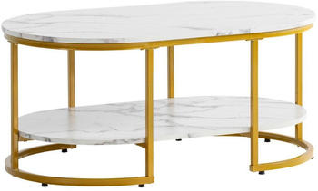 Livetastic Couchtisch Wei&szlig; Hochglanz Marmoroptik rechteckig 60x45x100 cm