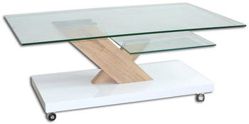 Moebel Direkt Online Couchtisch David mit Rollen 118x46x75 cm transparent/weiß