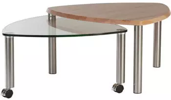 Vierhaus Couchtisch Metall Glas Wildeiche Kernbuche massiv furniert Freiform 80x45x80 cm