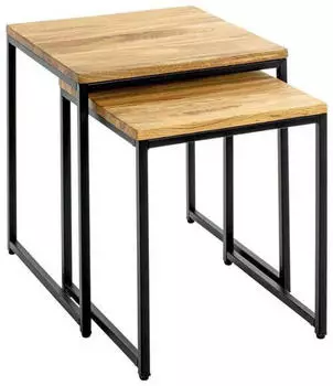 CarryHome Beistelltischset Schwarz Eiche Metall 2-teilig massiv rechteckig