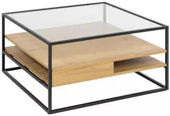 Actona Couchtisch Klar Schwarz Eiche Metall Glas Wildeiche quadratisch 80x40x80 cm