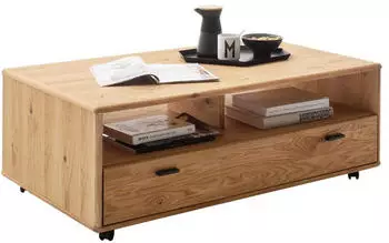 Mid.you Couchtisch Wildeiche Balkeneiche furniert massiv 1 Schubladen rechteckig 115x42x65 cm