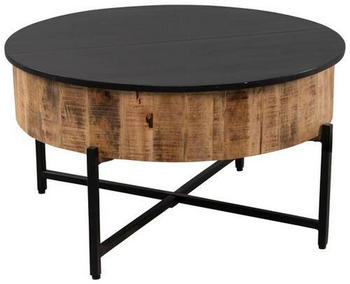 BOXXX Couchtisch Schwarz Natur Metall Mangoholz massiv rund X-Form 80x45x80 cm