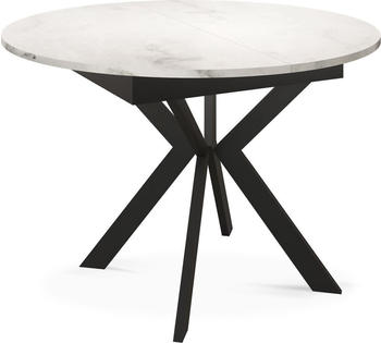 WFL GROUP Runder ausziehbarer Esstisch 100/138x76 cm weiß/schwarz