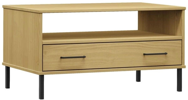 vidaXL Couchtisch OSLO mit Metallbeinen Braun 85x50x45 cm Massivholz