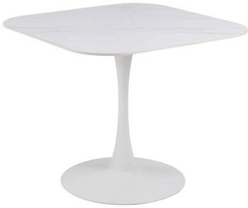 Mid.you Esstisch Wei&szlig; Keramik quadratisch S&auml;ule rund 90x75x90 cm