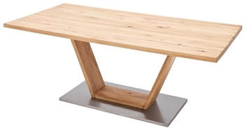Livetastic Esstisch Eiche Edelstahl Balkeneiche massiv rechteckig Säule 90x77x160 cm
