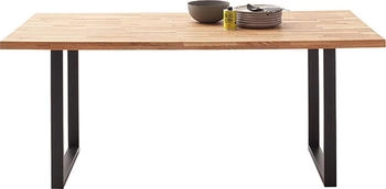 MCA Furniture Esstisch Zeballos Eiche Massiv geölt mit gerader Kante Metall U-Form Schwarz 180 x 95 cm