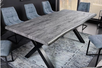Riess-Ambiente Industrial Esstisch WILD 160cm grau gekälkt Wildeiche-Design Baumkante schwarz x-Gestell