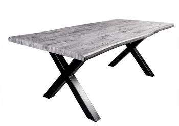 Riess-Ambiente Industrial Esstisch WILD 180cm grau gekälkt Wildeiche-Design Baumkante schwarz x-Gestell