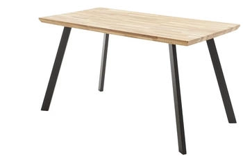 MCA Furniture Esstisch Zeballos Eiche Massiv geölt mit schweizer Kante Metall 4-Fuß Schwarz 120 x 75 cm