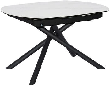 Novel Esstisch Schwarz Weiß Glas oval rund 100x77x130-190 cm oval