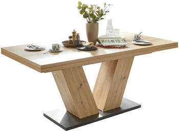 HOM'IN Esstisch Schwarz Eiche Artisan rechteckig eckig Bodenplatte 90x76x180-280 cm