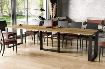Endo-Möbel Esstisch Borys White 130cm - 330cm Kufengestell weiß Wotan Eiche