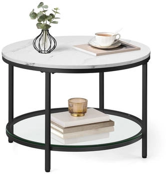 Vasagle Wohnzimmertisch &Oslash; 65x80x46cm Marmoroptik Hartglasablage wei&szlig;, 65 cm