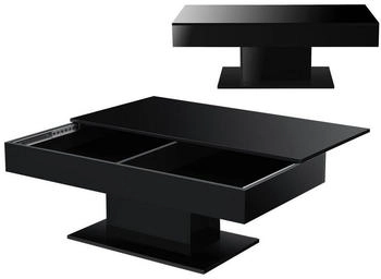 en.casa L&uuml;nen Wohnzimmertisch 2 Stauf&auml;cher 40x110x60cm Hochglanz schwarz