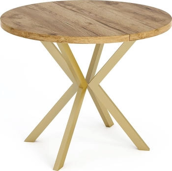WFL GROUP Runder Ausziehbarer Esstisch-Loft Style Tisch mit Goldenen Metallbeinen -100 cm-Eiche Craft