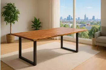 sam Esstisch Baumkante massiv Akazie nougatfarben 200 x 100 cm schwarz LAURINA Akazie Nussbaum