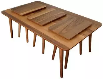 designimpex Tisch inkl. 3x Beistelltisch SH-2 Nussbaum Walnuss 116x46x6 cm