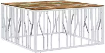vidaXL Couchtisch Silbern Edelstahl und Altholz Massiv Modell 4