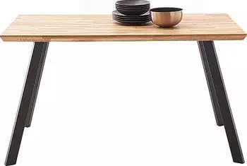 MCA Furniture Esstisch Zeballos Eiche Massiv geölt mit schweizer Kante Metall 4-Fuß Schwarz 140 x 75 cm