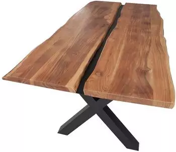 Riess-Ambiente Massivholz Esstisch AMAZONAS 200cm natur Akazie Metall x-Gestell schwarz Baumkante