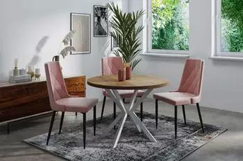 WFL GROUP Runder Ausziehbarer Esstisch Loft Style Tisch mit Wei&szlig;e Metallbeinen Eiche Lefkas-100 cm