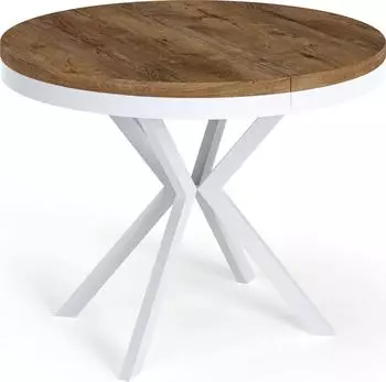 WFL GROUP Runder Ausziehbarer Esstisch-Loft Style Tisch mit Weißen Metallbeinen 100 cm-Eiche Lefkas