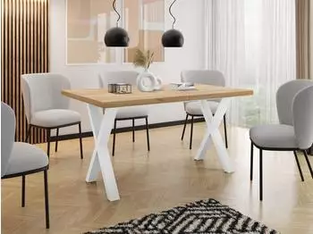WFL GROUP Rechteckiger Ausziehbarer Esstisch Tisch mit weißen Metallbeinen 120 x 80 cm-Eiche Craft