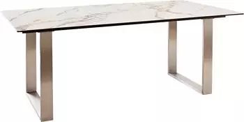 DeLife Esstisch Edge 200x100 Keramik Calacatta Luxe Wei&szlig;-Gold-Grau Edelstahl Schmal